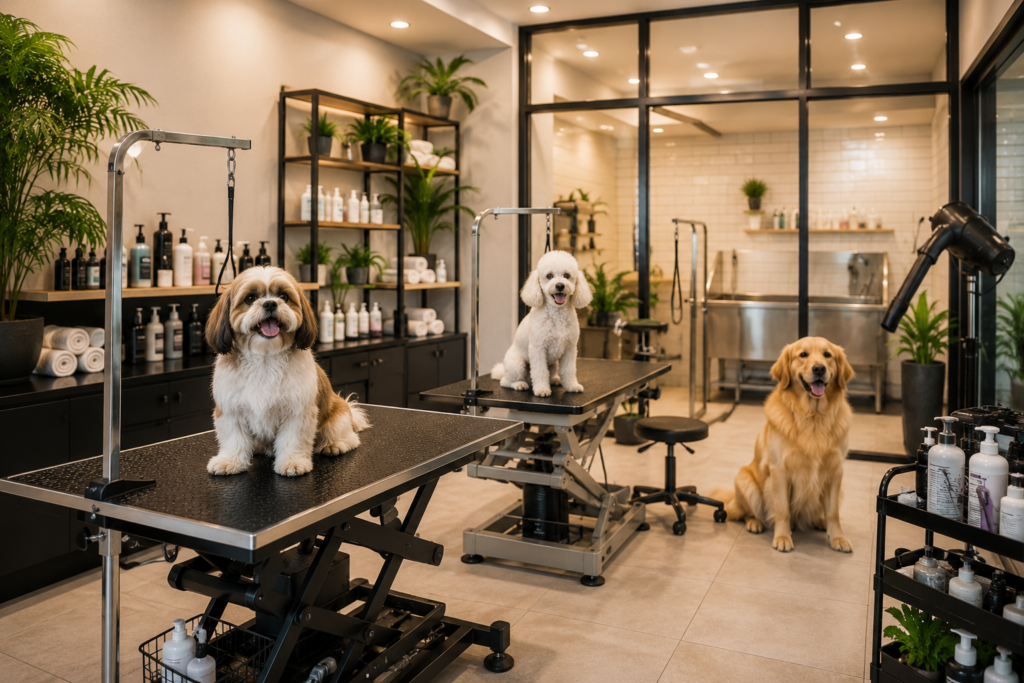 Modern pet grooming center interior