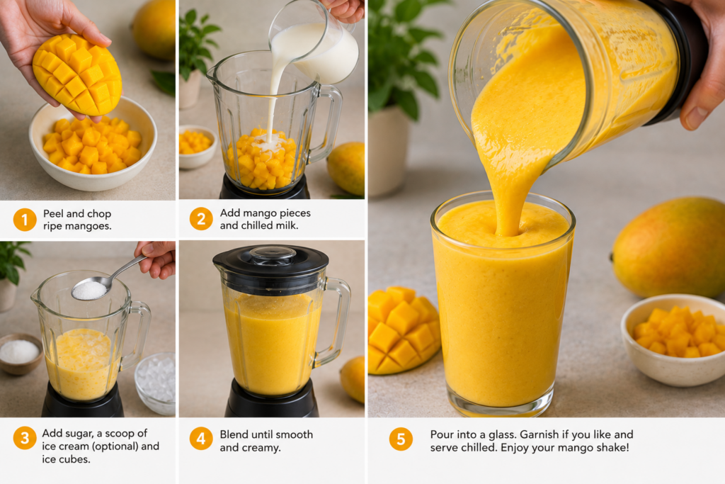 Preparing Mango Shake Recipe in a blender